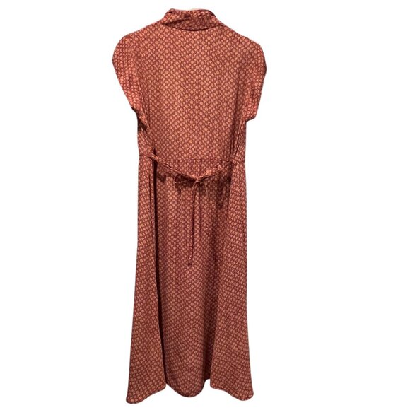 April Cornell Vtg Cap Sleeve Floral Midi Dress, Red Tan, L - Picture 2 of 10